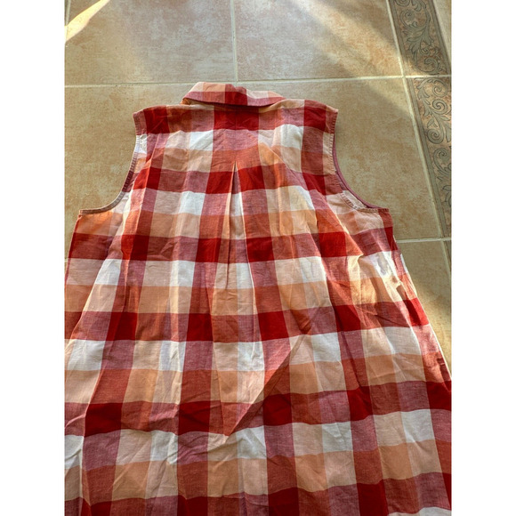 Lafayette 148 Red Orange White Plaid Sleeveless Button Down M‎ - Picture 3 of 9